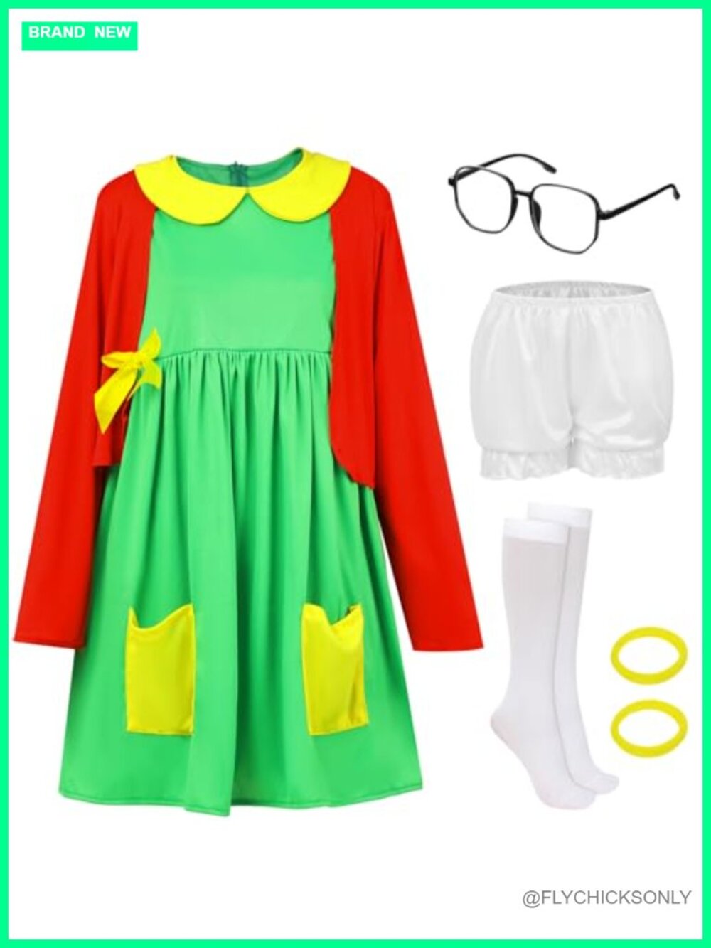 Women's Halloween Cosplay Costume Set 7pcs Green Dress Cardigan